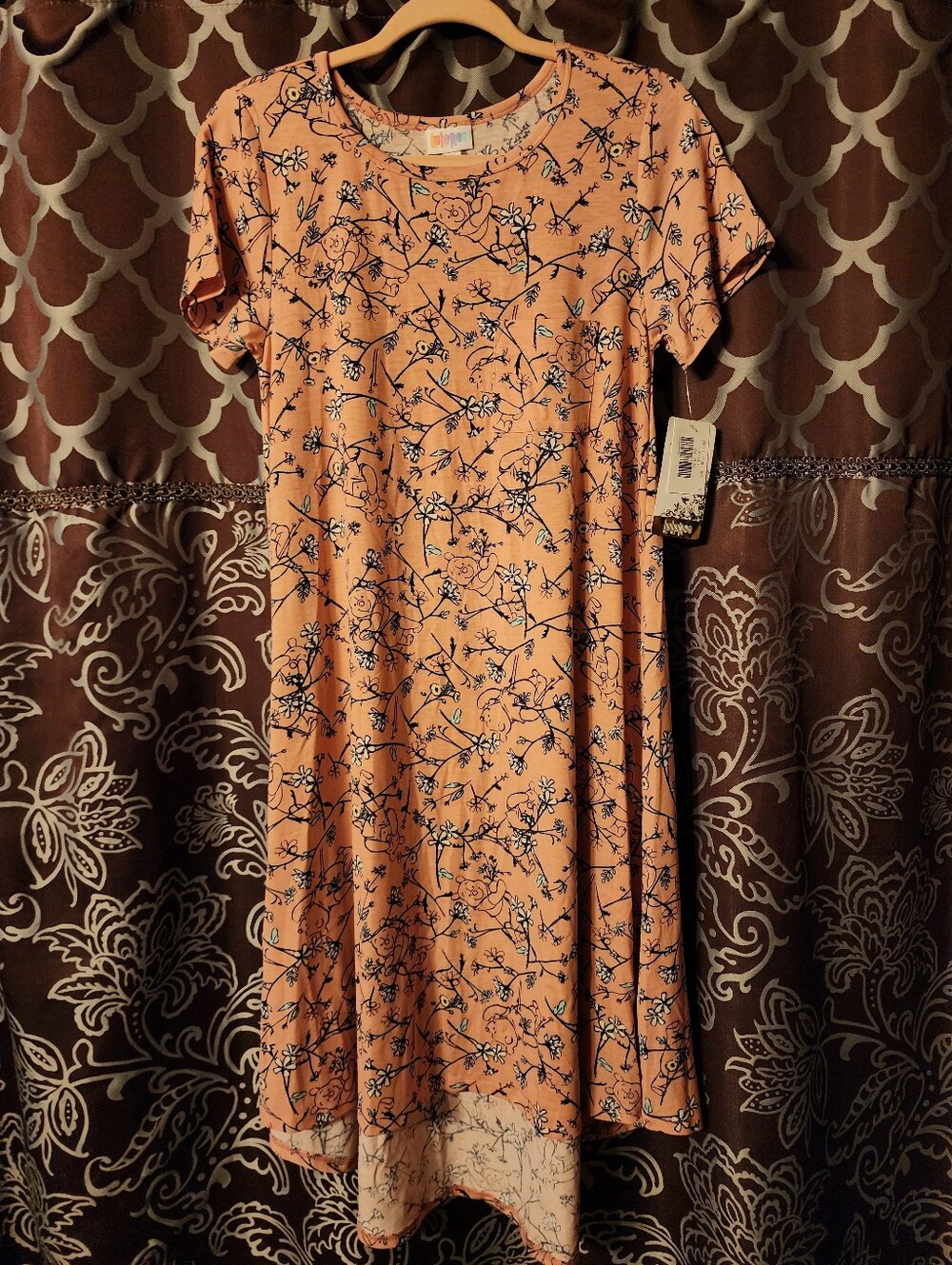Lularoe Carly XS Women's Peach Pink Floral Dress Disney Winnie the Pooh
